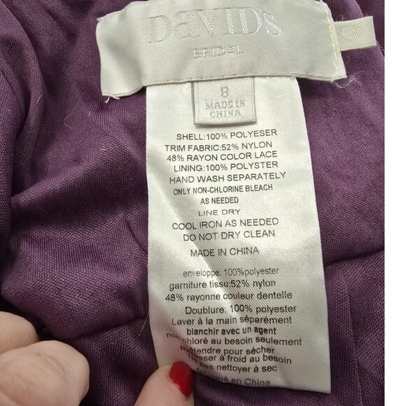 David's Bridal Sleeveless Mesh with Corded Lace Formal Maxi Dress In Plum Sz 8 - Picture 11 of 12